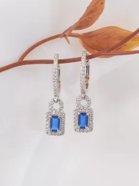 Blue Sapphire Sterling Silver Bali Hoop Earrings