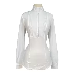 Cavalleria Toscana L/S Hunter Show Shirt w/Pleated Bib in White - Women's Large