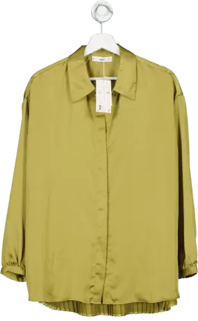 MANGO Green Satin Pleated Blouse UK M