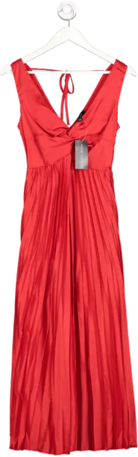 New Look Red Twist Front Pleated Skirt Midi Dress UK 6