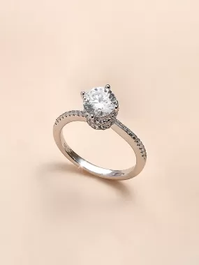 Ornate Solitaire Engagement Ring In 1 Carat American Diamond