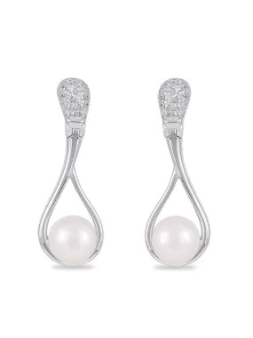 Silver Dangle Pearl Earrings